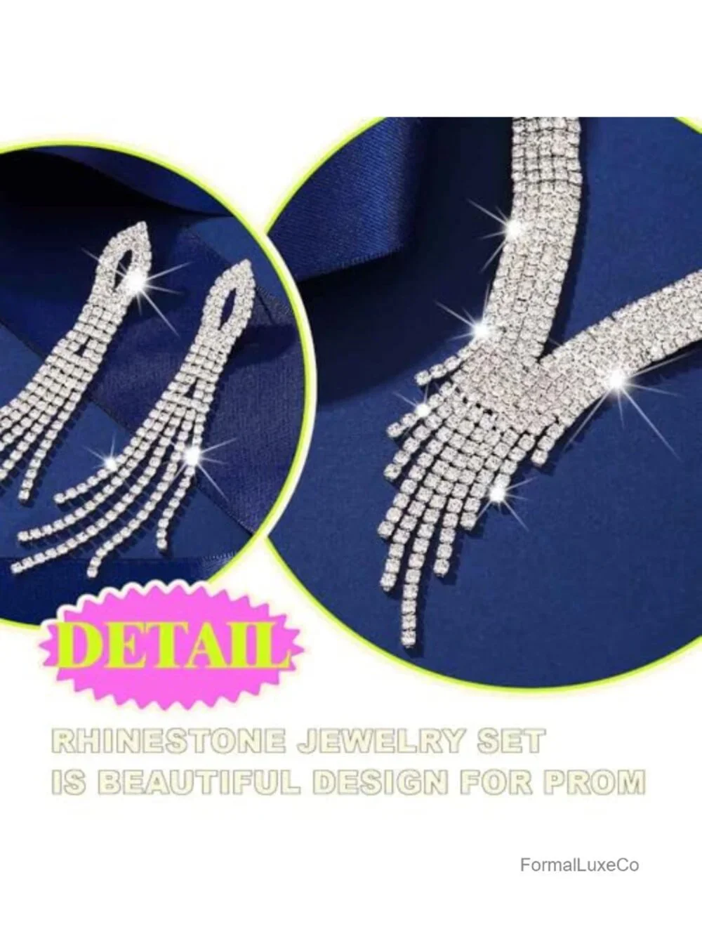 Rhinestone Bridal Jewelry Set - Silver Necklace Earrings Set for Wedding Prom